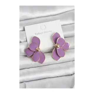 Mor Mineli Lotus Model Pirinç Kadın Küpe