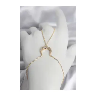 Pirinç Gold Renk Hilal Model Zirkon Taşlı Kadın Şahmeran