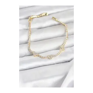 Pirinç Gold Renk Kalp Model Zirkon Taşlı Su Yolu Kadın Bileklik