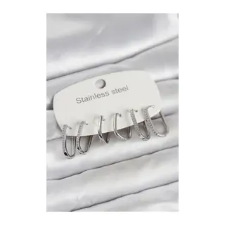 316L Çelik Gümüş Renk 6'lı Set Geometrik Model Kadın Küpe