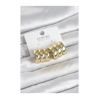 Pirinç Gold Renk Üçlü Görünüm Kadın Küpe