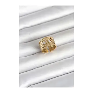 316L Çelik Gold Renk Geometrik Model Kadın Yüzük