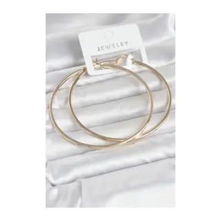 Gold Renk Pirinç Köşeli Kenar Halka 72 mm Kadın Küpe