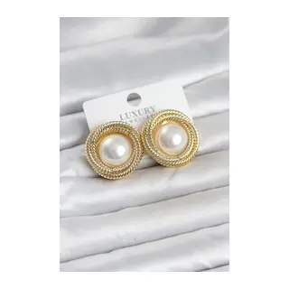 Pirinç Gold Renk Sarmal Model İncili Kadın Küpe