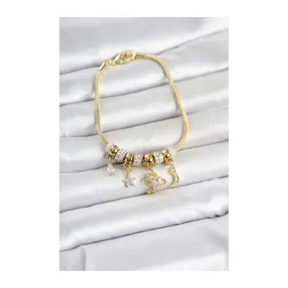 Pirinç Gold Renk Charmlı Kadın Bileklik