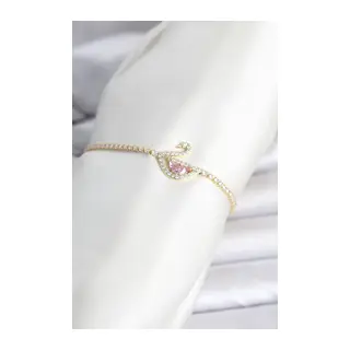 Pirinç Gold Renk Zirkon Taşlı Swan Model Su Yolu Kadın Bileklik