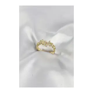 Gold Renk Pirinç Ritim Model Zirkon Taşlı Kadın Yüzük