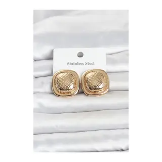 316L Çelik Gold Renk Düğme Model Kadın Küpe