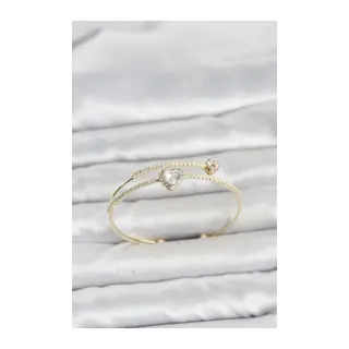 Pirinç Gold Renk Kalp Model Zirkon Taşlı Kadın Bileklik