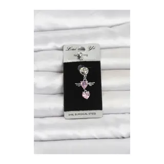 316L Cerrahi Çelik Pembe Zirkon Taşlı Kanat Model Göbek Piercing