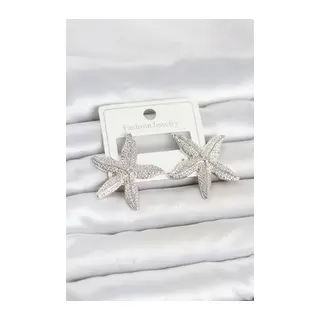 Gümüş Renk Pirinç Deniz Yıldızı Model Kadın Küpe