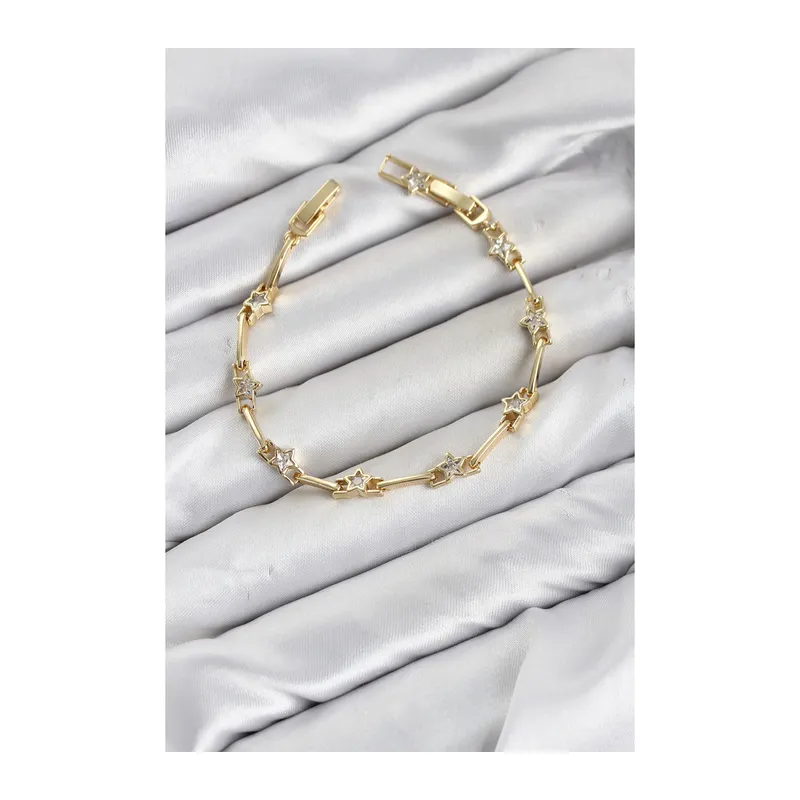 CM Gold Renk Yıldız Model Zirkon Taşlı Pirinç Kadın Bileklik