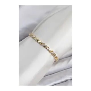 CM Çapraz Zincir Model Zirkon Taşlı VIP Seri Gold Renk Pirinç Kadın Bileklik
