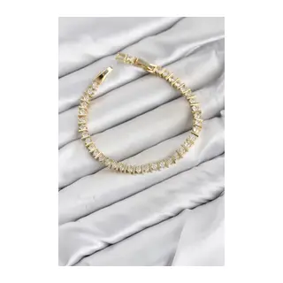 CM Şerit Model Zirkon Taşlı VIP Seri Gold Renk Pirinç Kadın Bileklik