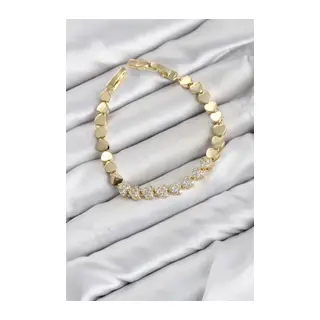 CM Kalp Model Zirkon Taşlı VIP Seri Gold Renk Pirinç Kadın Bileklik