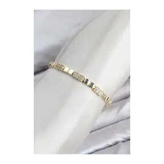 CM Kare Model Zirkon Taşlı VIP Seri Gold Renk Pirinç Kadın Bileklik