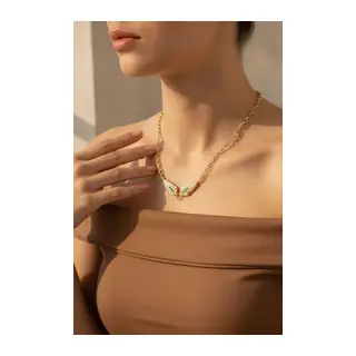 Pirinç Gold Renk Zirkon Taşlı Serenay Kolye