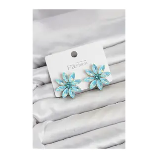 Buz Mavisi Renk Kristal Taşlı Lotus Çiçek Model Kadın Küpe