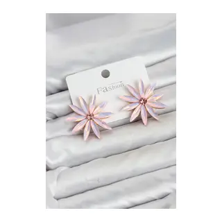 Pembe Kristal Taşlı Lotus Model Kadın Küpe
