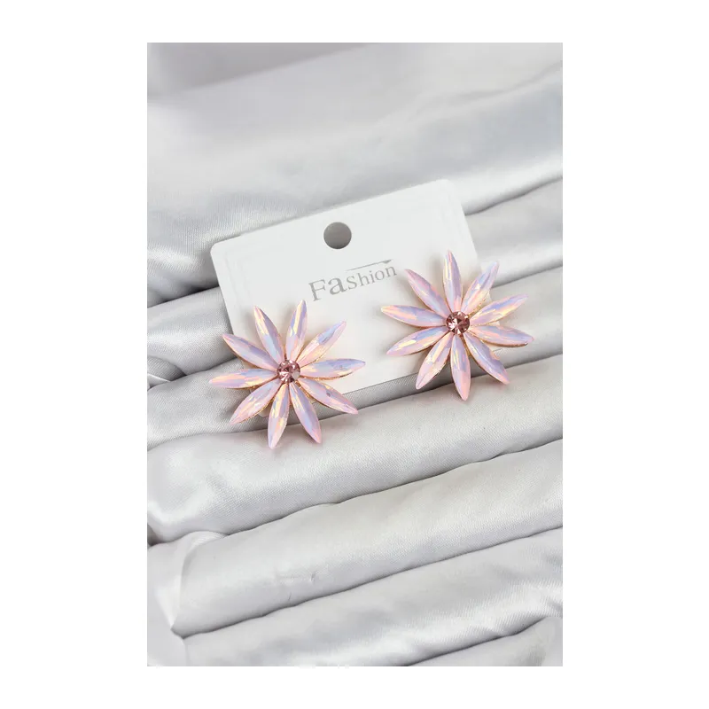 Pembe Kristal Taşlı Lotus Model Kadın Küpe