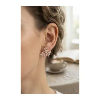 Pembe Zirkon Taşlı Gold Swan Kuğu Model Kadın Küpe