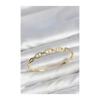 Gold Renk Gemi Zinciri Model Zirkon Taşlı Kadın Kelepçe Bileklik