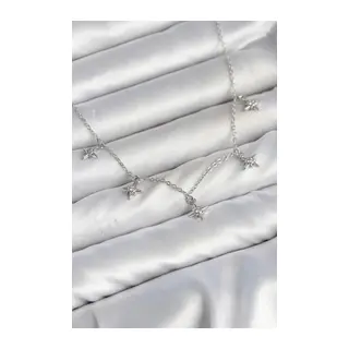 Pirinç Gümüş Renk Sıralı Minimal Kutup Yıldızı Model Kadın Kolye