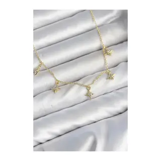 Pirinç Gold Renk Sıralı Minimal Kutup Yıldızı Model Kadın Kolye