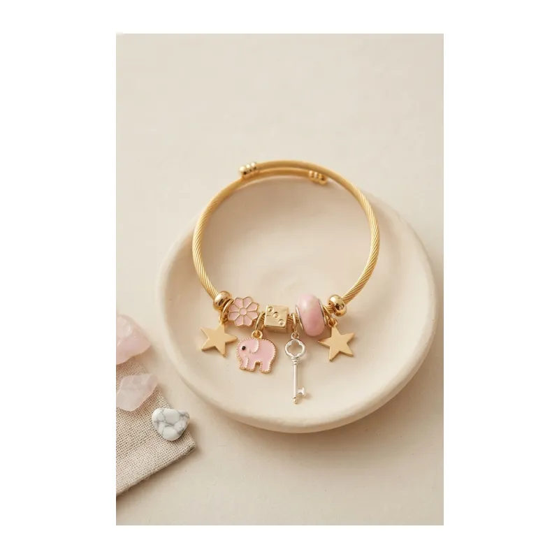 Anahtar ve Fil Model Pembe Charmlı Bileklik