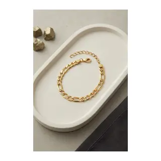 316L Çelik Gold Renk Figaro Zincir Model Erkek Bileklik