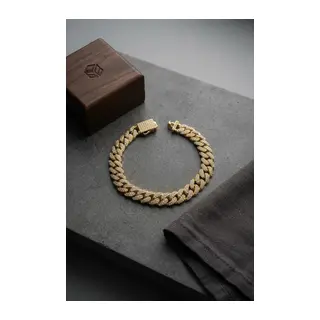Cuban Zincir Model Zirkon Taşlı Gold Renk Erkek Bileklik