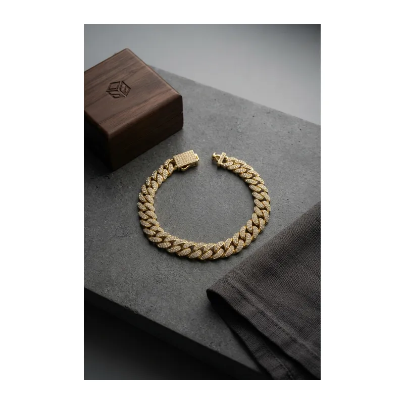 Cuban Zincir Model Zirkon Taşlı Gold Renk Erkek Bileklik