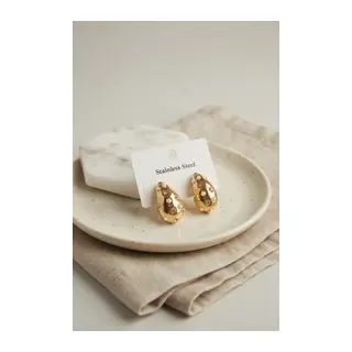 316L Çelik Gold Renk Taşlı Damla Model Küpe