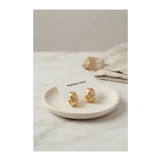 316L Çelik Gold Renk Kalın Halka Tasarım Model Küpe