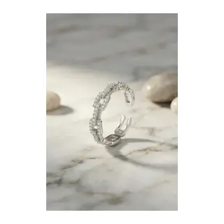 Gümüş Renk Zirkon Taşlı Zincir Model Kadın Yüzük