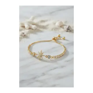 Kutup Yıldızı Model Gold Renk Zirkon Taşlı Asansörlü Bileklik