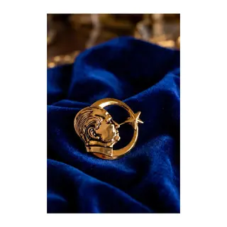 Atatürk Portre ve Ay Yıldız Model Gold Renk Pirinç Broş
