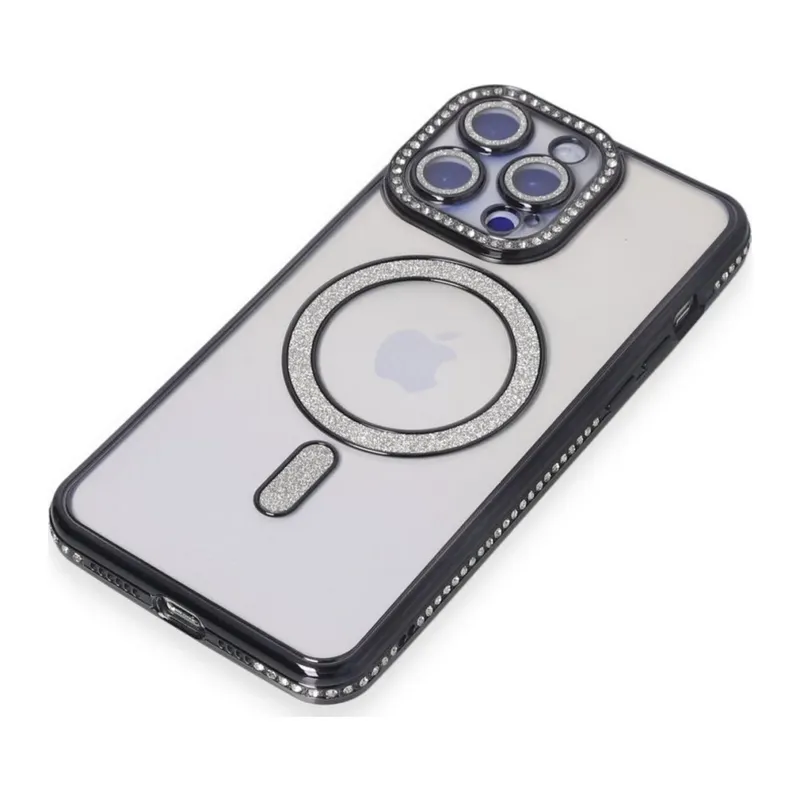 İphone 15 Pro Kılıf Joke Simli Magneticsafe Kılıf Renk: Siyah