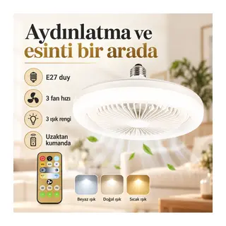 E27 Duylu Kumandalı Vantilatörlü LED Tavan Lambası