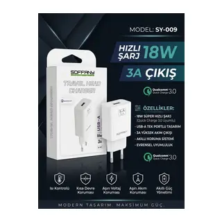 Soffany SY-009 18W Qualcomm 3.0 Hızlı Şarj Adaptörü (3A Çıkış)