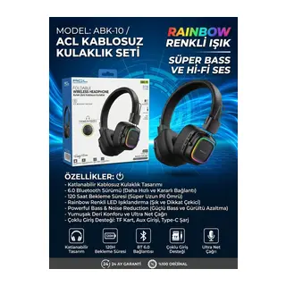 ABK-10 Rainbow Renkli Işıklı Kablosuz Kulaklık Seti