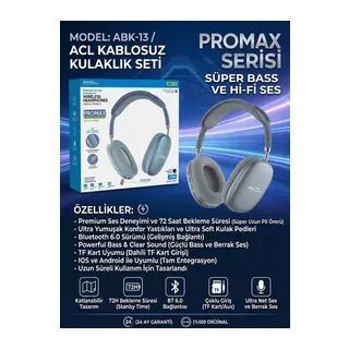 ACL ABK-13 Promax Kablosuz Bluetooth 6.0 Kulak Üstü Kulaklık