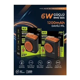 Blic BLS-92 Kablosuz Bluetooth Hoparlör (6W Güçlü Ses & TF Kart / USB Girişli)
