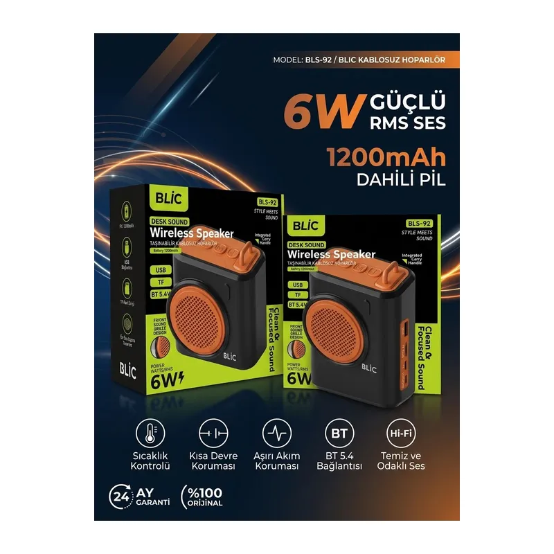 Blic BLS-92 Kablosuz Bluetooth Hoparlör (6W Güçlü Ses & TF Kart / USB Girişli)