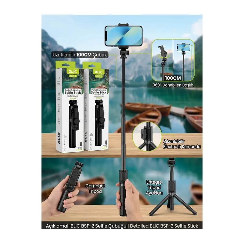 Kablosuz Bluetooth Kumandalı Taşınabilir Selfie Çubuğu