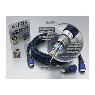 Auris ARS-HDMI01 4K HDR High Speed Örgülü HDMI Kablo – 1.5 Metre