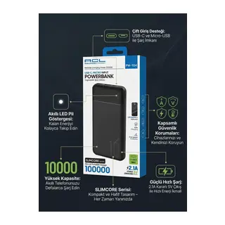 10000 mAh Hızlı Şarj Destekli Akıllı LED Göstergeli İnce Powerbank