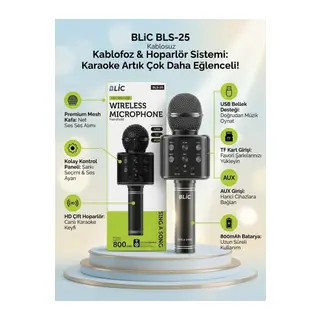 800mAh Bataryalı Taşınabilir Kablosuz Karaoke Hoparlörlü Mikrofon