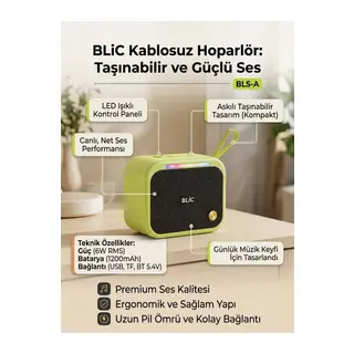 6W RMS Bluetooth 5.4 Taşınabilir Kablosuz Hoparlör