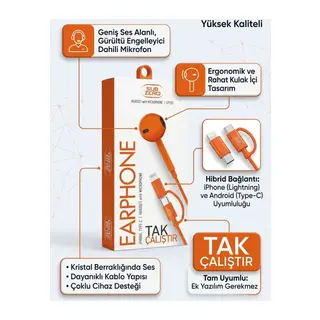 Mikrofonlu Tak Çalıştır iPhone & Android Uyumlu Kulaklık